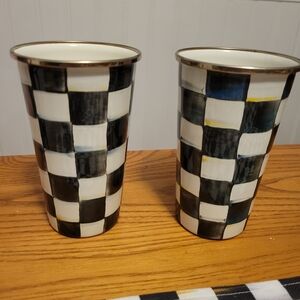 MacKenzie-Childs Black and White Courtly Check 20ozTumbler (EACH) with Gold Trim